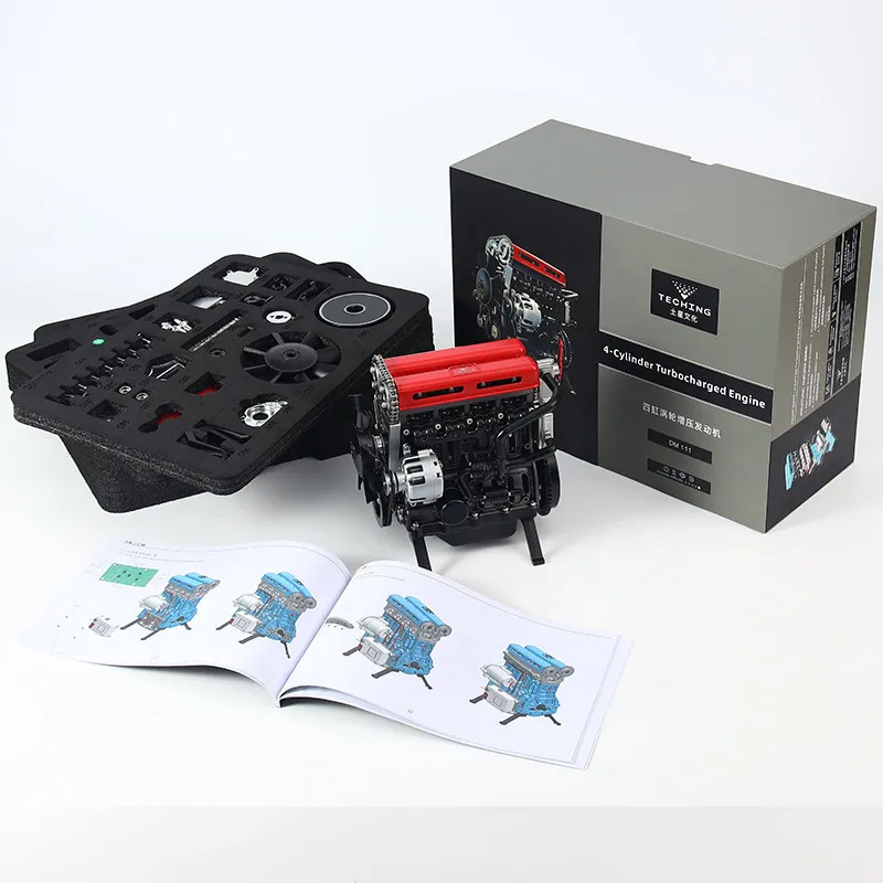 

TECHING новая имитация четырехцилиндровой модели с турбонаддувом, номер деталей 380+, цельнометаллический прецизионный двигатель автомобиля, сборная игрушка