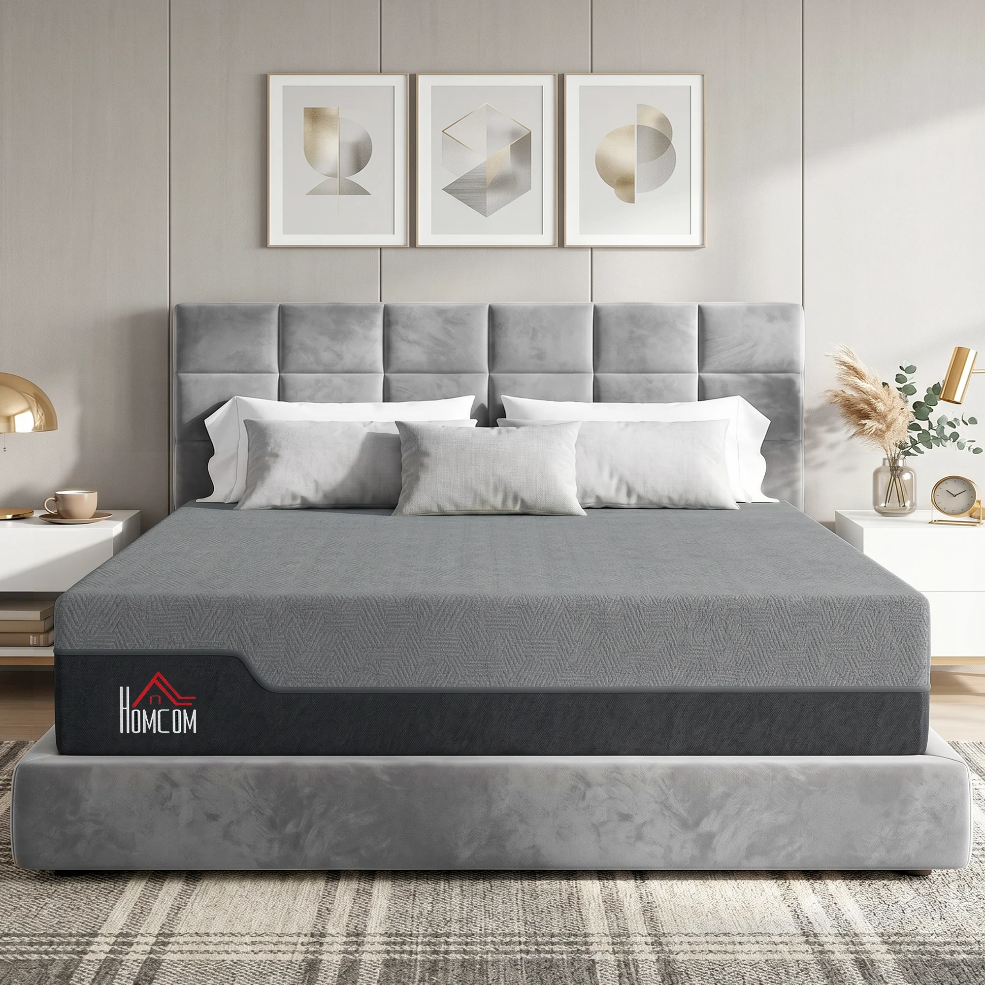 HOMCOM King Mattress, 14 Inch Gel Cooling Memory Foam Mattress for Cool Night Sleep, Graphene Bed in a Box for Pressure Relief, with Washable Cover], CertiPUR-US Certified, Medium Firm