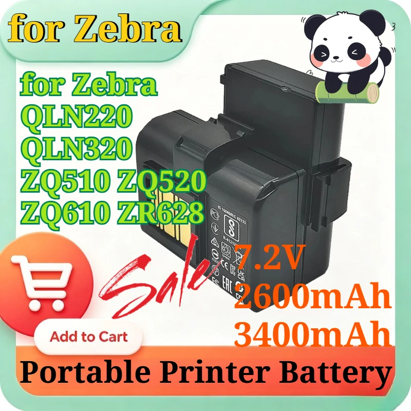 

7.2V 2600mAh/3400mAh Li-ion Replacement Battery for Zebra QLN220 QLN320 ZQ510 ZQ520 ZQ610 ZR628 Mobile Portable Printer Battery
