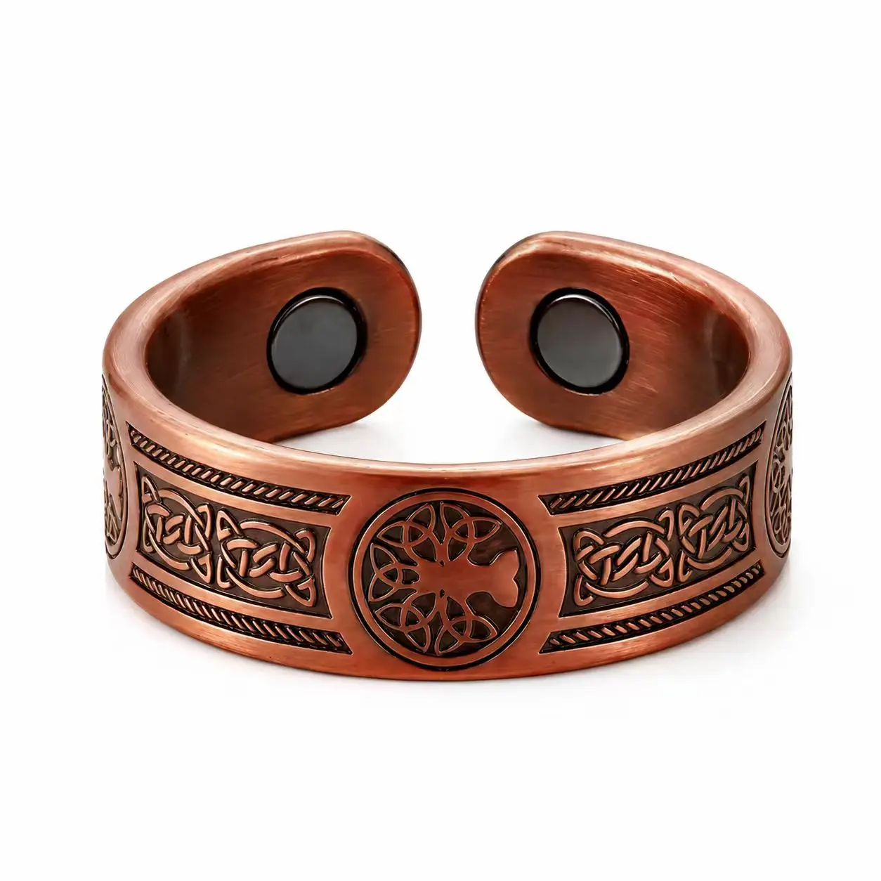 European and American magnetic retro flower art carving Viking style multi-element open magnetic antique copper zinc alloy ring