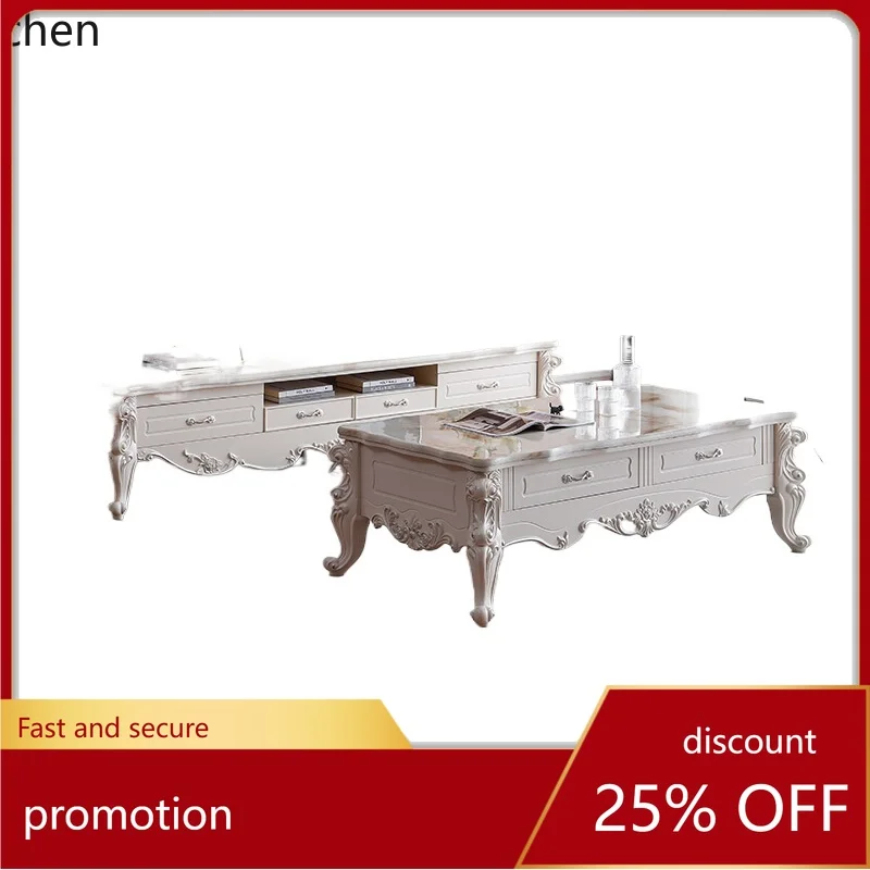 

HT European coffee table TV cabinet combination marble Nordic simple European furniture set