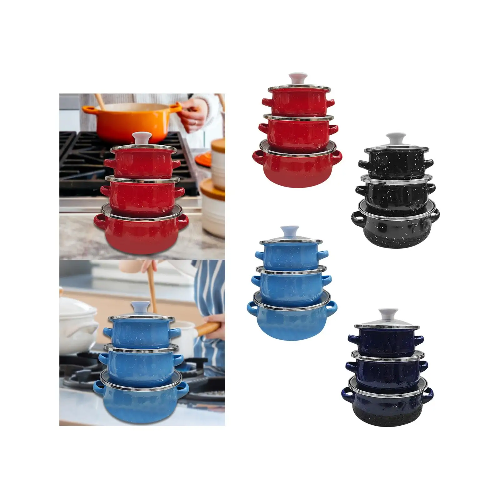 3Pcs Enamel Pot Set Uncoated Universal Multifuctional Home Accessories Gifts Stockpot Kitchen Cookware Home Kitchen Pots Cooking