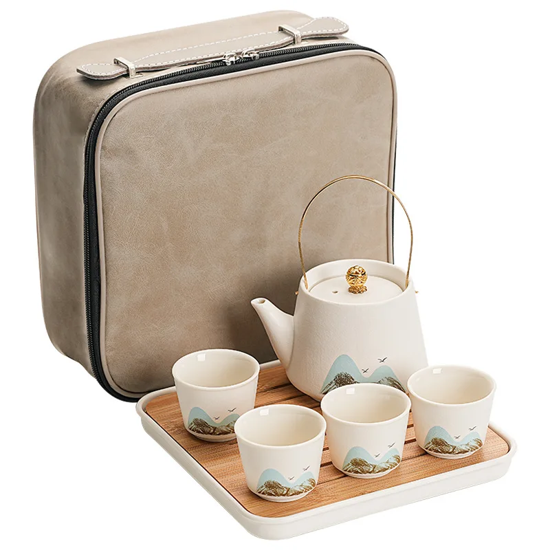 

Landscape travel tea set, portable quick cup, ceramic teapot cup