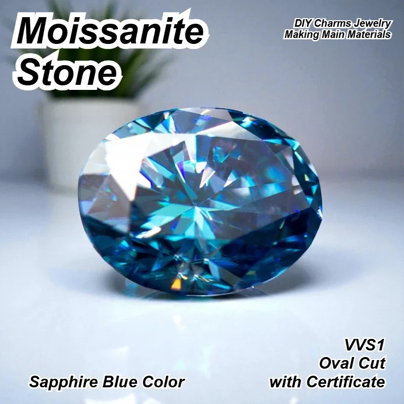 

Hot Sale Moissanite Stone Oval Cut Sapphire Blue Color VVS1 DIY Charms Jewelry Making Main Materials with Certificate