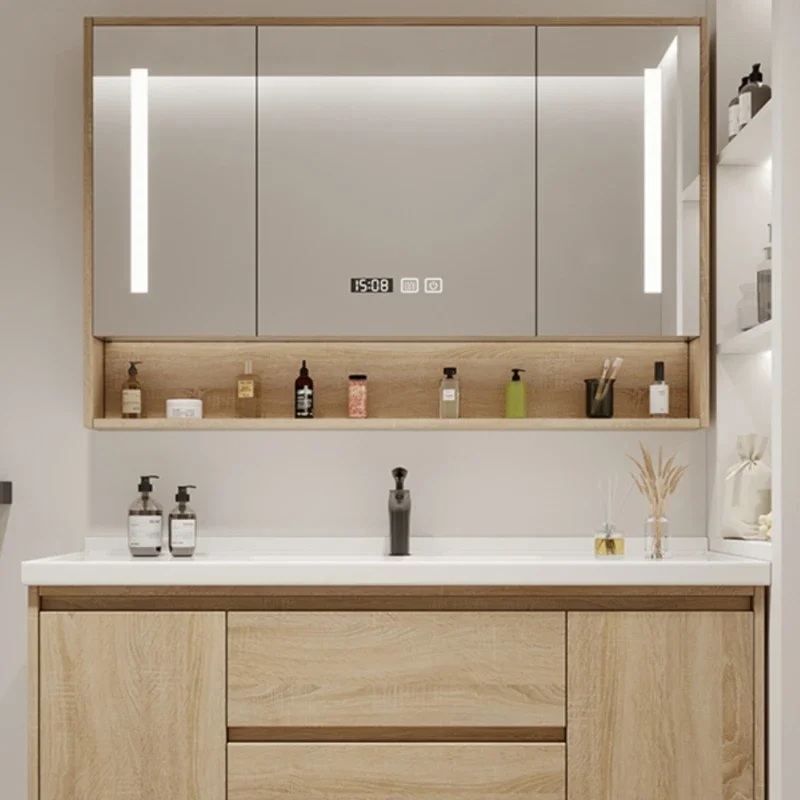 

Luxury Bathroom Cabinets Mirror Washbasin Metal Storage Shelf White Wall Bathroom Cabinets Drawer Gabinete Room Furniture