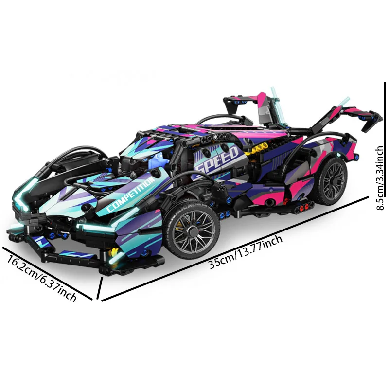 Technical RC LED Drift Racing V12 Concept Remote Control Lamp Sports Car Building Blocks Birthday Gifts for Boys and Kids