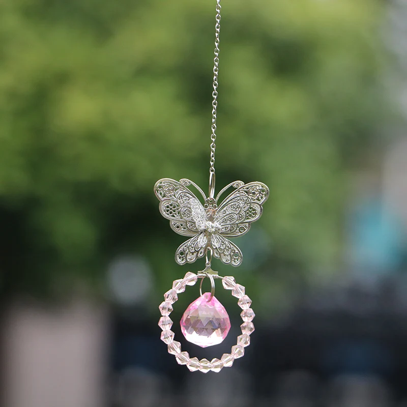 1PCS Butterfly Suncatcher Crystal Prism Ball Pendulum Feng Shui Pendants Hanging Rainbow Sun Catcher Window Garden Decor