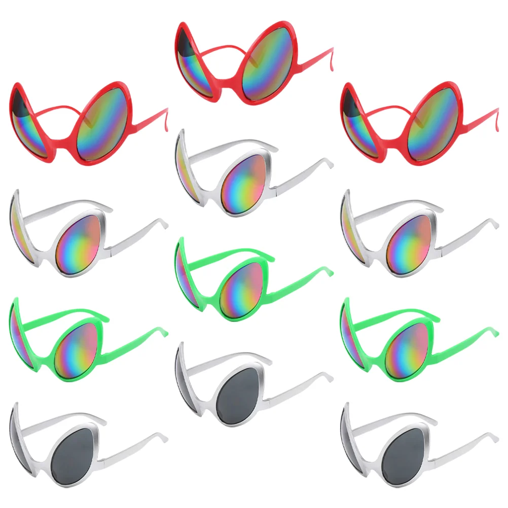 12 Pcs Alien Eyewear Rainbow Lens Sunglasses Prom Party Accessories Silver Frame Costume Women