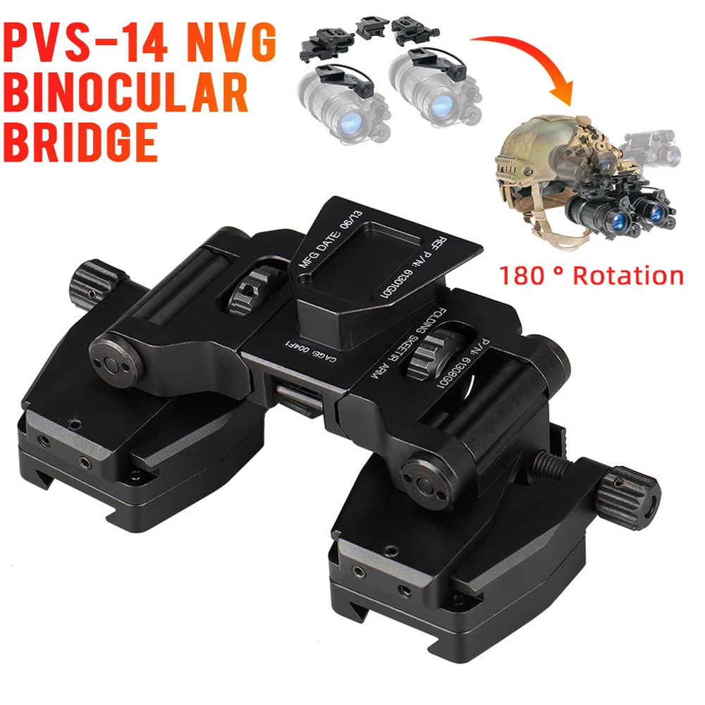 Tactical Metal PVS-14 NVG Binocular Dual Bridge Mount, CNC Aluminum 180° Rotation Dovetail Helmet Mount for L4G24 Night Vision
