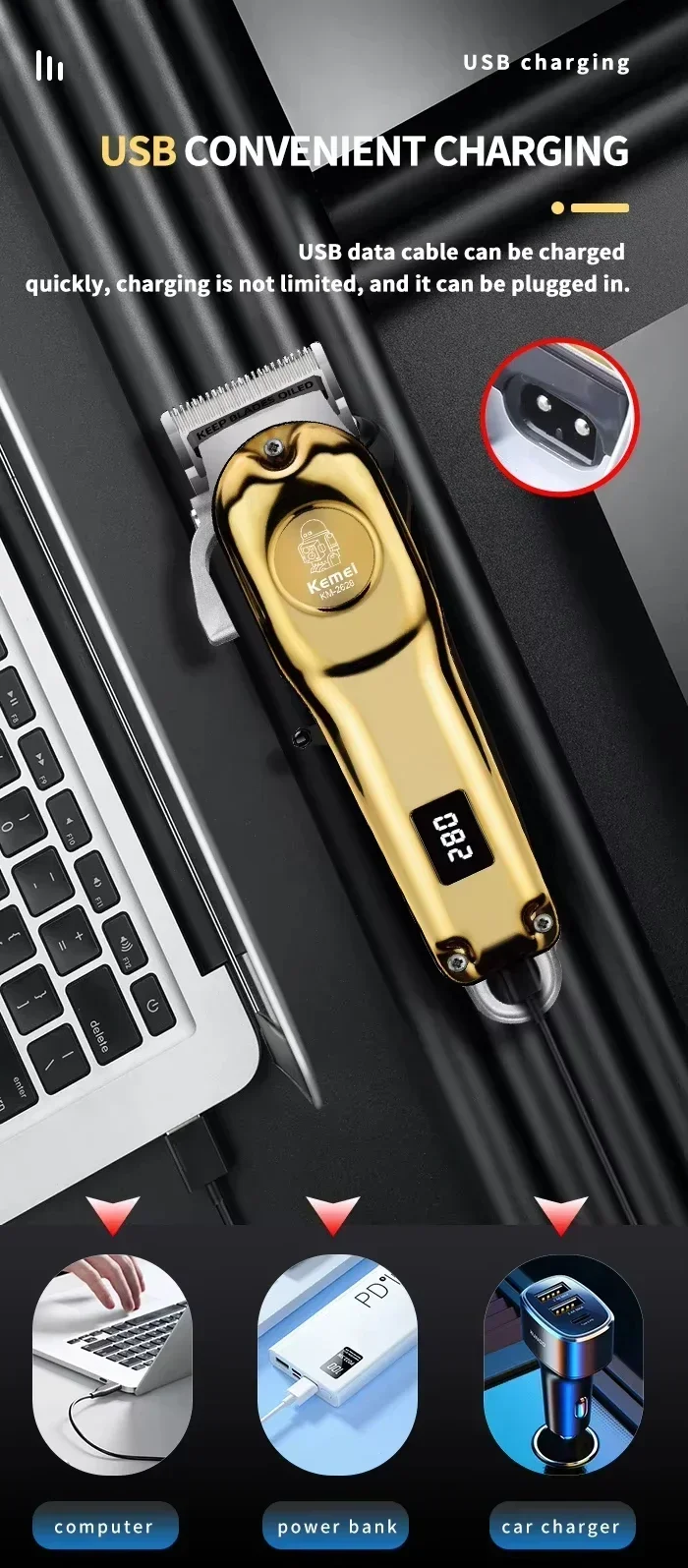 Kemei KM-678 KM-2024 KM-2628 Professionelle elektrische Haarschneidemaschine Bartschneidemaschine wiederaufladbare Herrenrasierer Haarschneider Kit – Detail 8