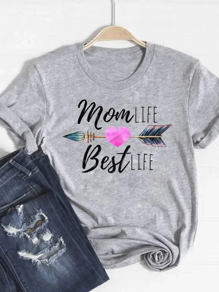 Women Clothing Fashion Graphic T-shirt Gray Basic Tee Top Mom Mama Letter 90s Trend Print T Shirt Short Sleeve Summer Clothes