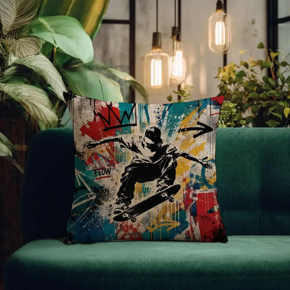 Artist Banksy Graffiti Art Cushion Cover Natural Linen Pillowcase Set Cushion Cover for Sofa Bedroom Chair