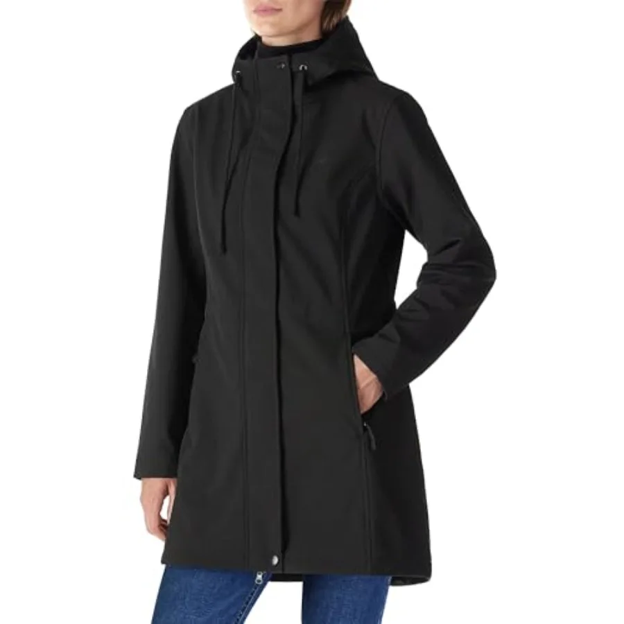 

Women's Lightweight Waterproof Fleece Lined Hooded Softshell Rain Jacket, Warm Windbreaker Long Coat