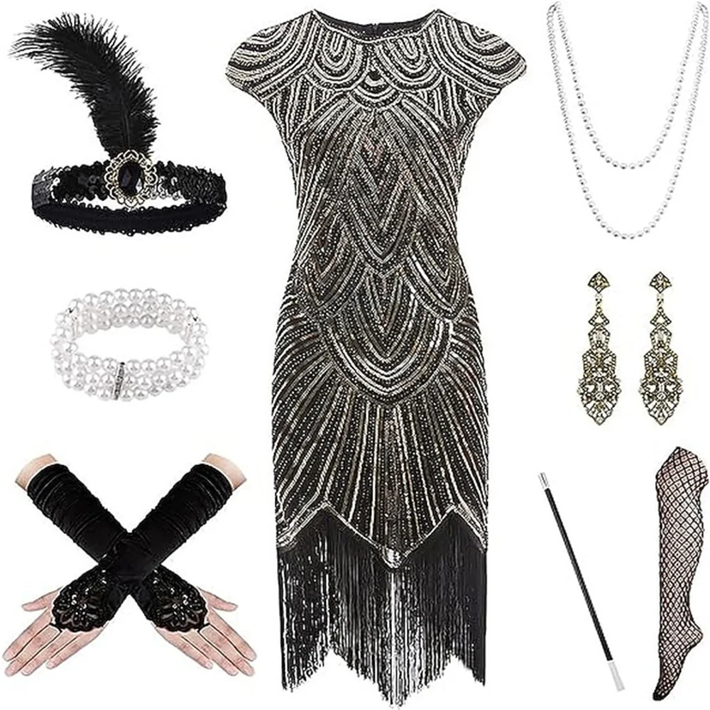 Imagem -03 - Vestido Retrô Vintage Ruge Flapper 20s Feminino Década de 1920 Bandana o Grande Gatsby Lantejoulas Borla Franja Vestido de Noite