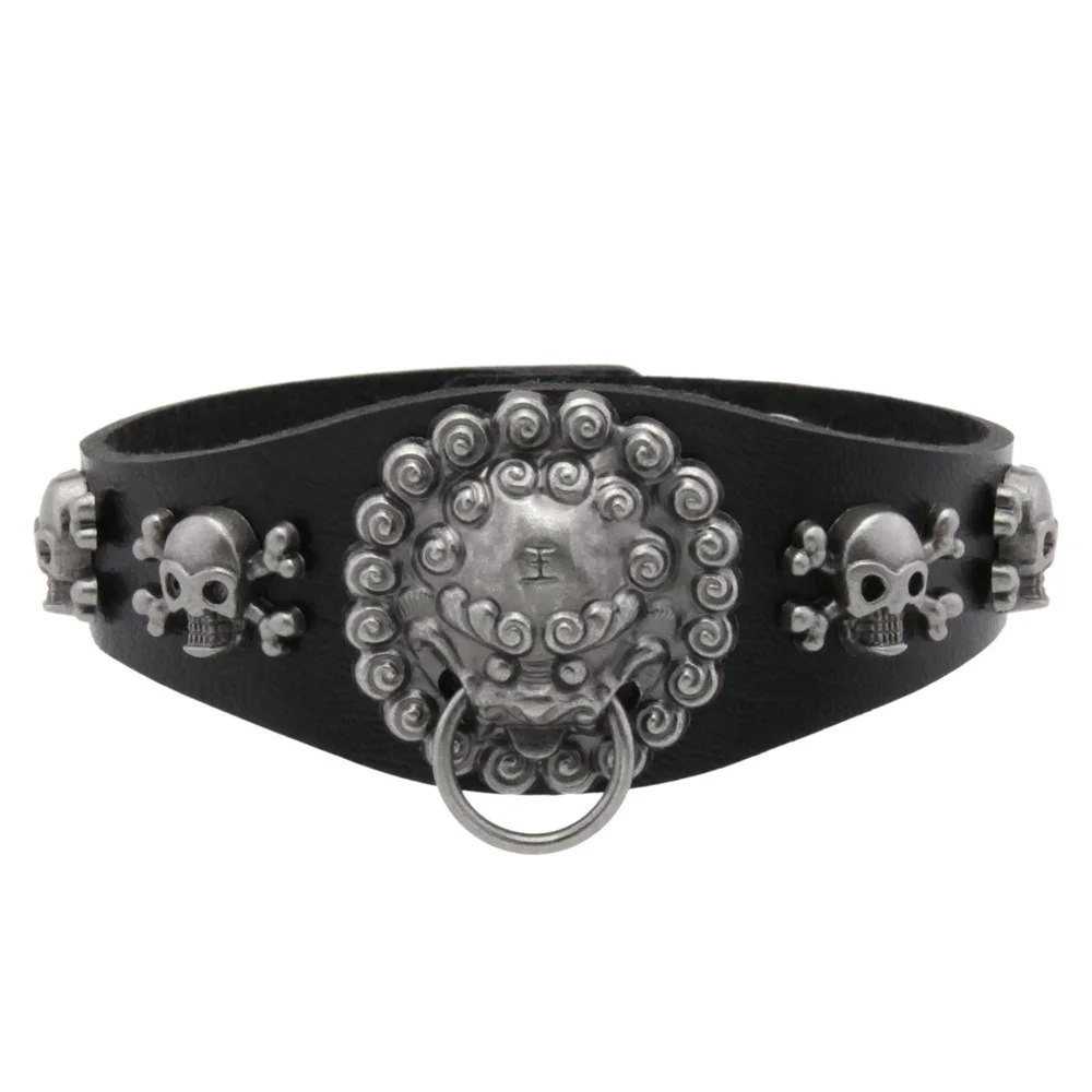 2025 Skull Rivet Punk Leather Bracelet Cool Personality Lion King Men's Leather Bracelet Bangle Rock Trend Jewelry