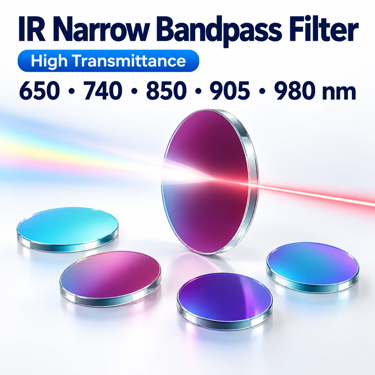 650 740 850 905 980nm Infrared Narrow Bandpass Filter High Transmittance Optical Glass for Laser Sensors Cameras Instruments