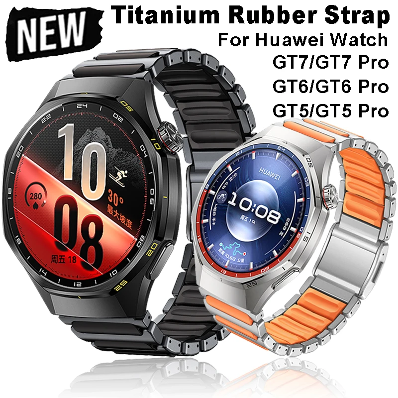 22mm Titanium Rubber Strap for Huawei Watch GT7 Pro GT6 Pro 46mm 4/4 Pro Magnetic Band For Huawei Watch GT7/GT6/GT5/GT4/GT3 46mm