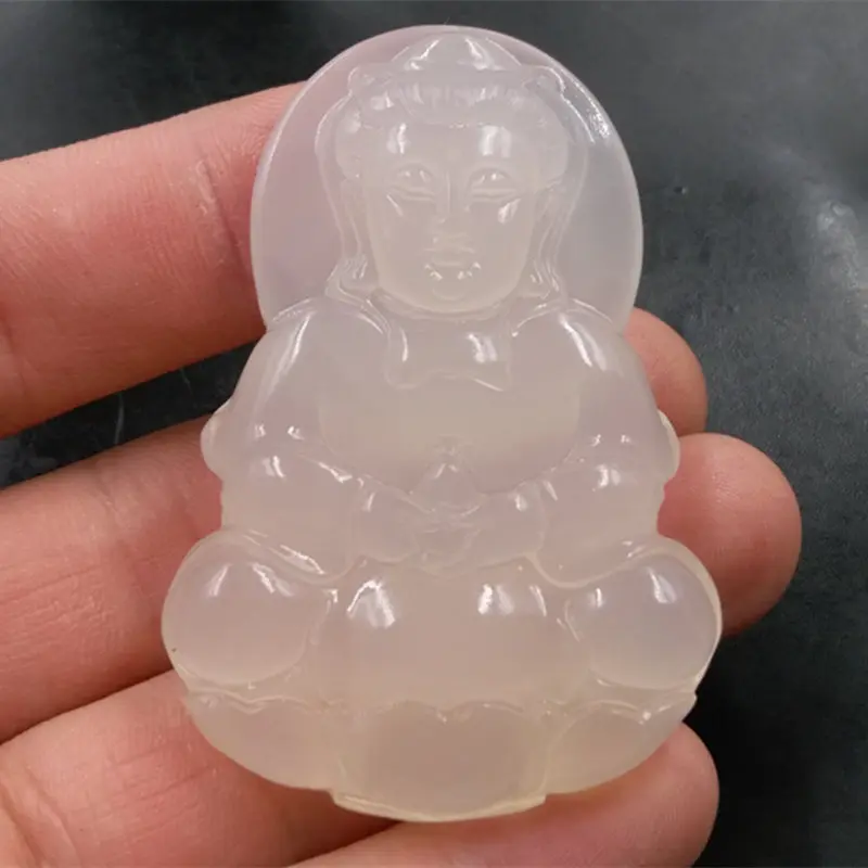 

New White Agate Gemstone Large Guanyin Pendant