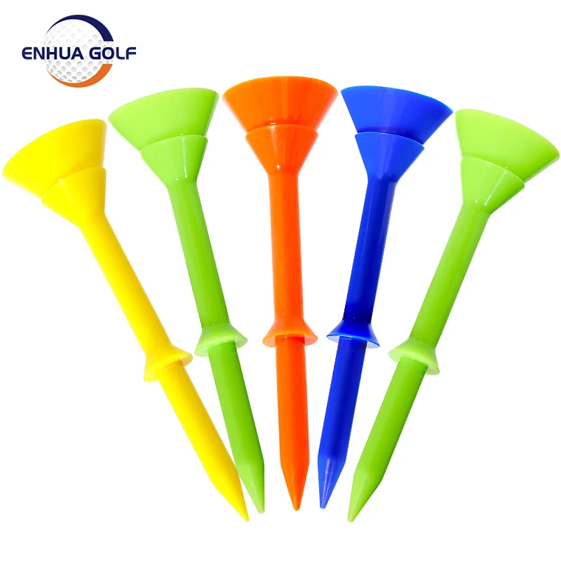 Tees de Golf En Plastique 3 1/4 83mm 50 Pcs Incassable Mise À Niveau Réutilisable Grande Tasse Réduire la Friction Côté Spin En Vrac pour Hommes Femmes 5 Couleur