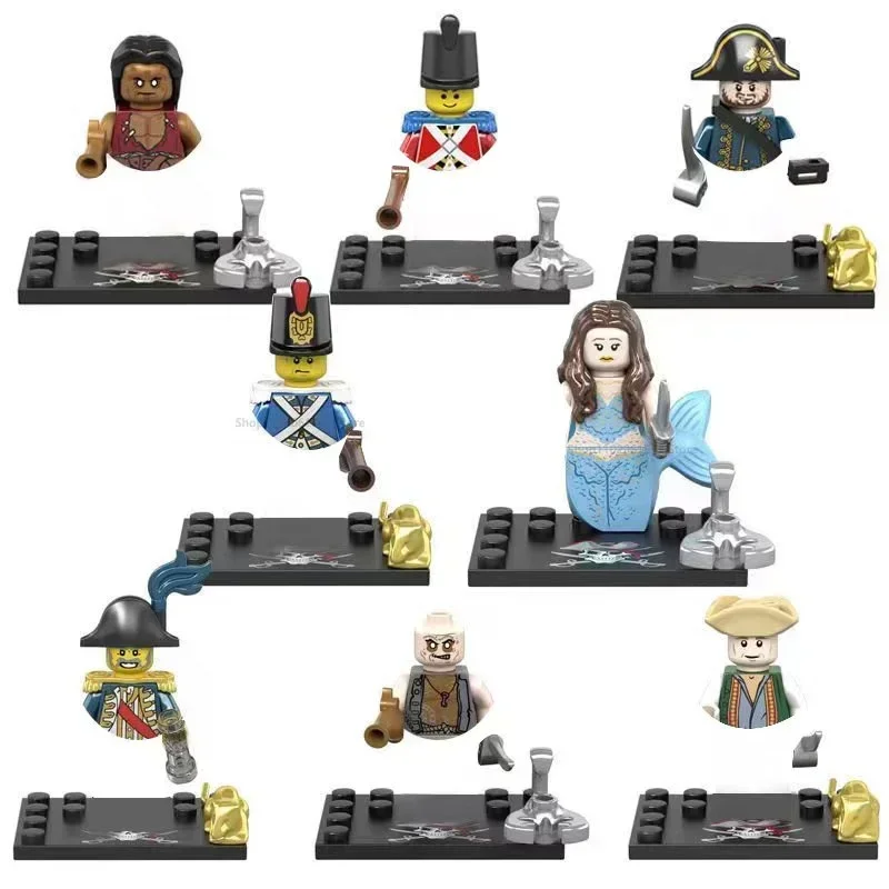 Bloques de construcción de Piratas del Caribe para niños, figuras de película clásicas de Jack Sparrow, accesorios para la cabeza, juguetes de ladrillos para niños, 8 piezas por juego