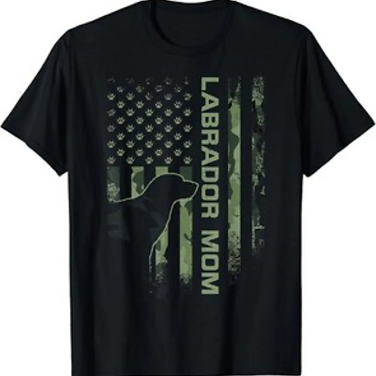 Camiseta de regalo con silueta de perro, mamá camuflada, bandera orgullosa, Labrador Retriever, Estados Unidos, vintage, lavada, suave, a la moda