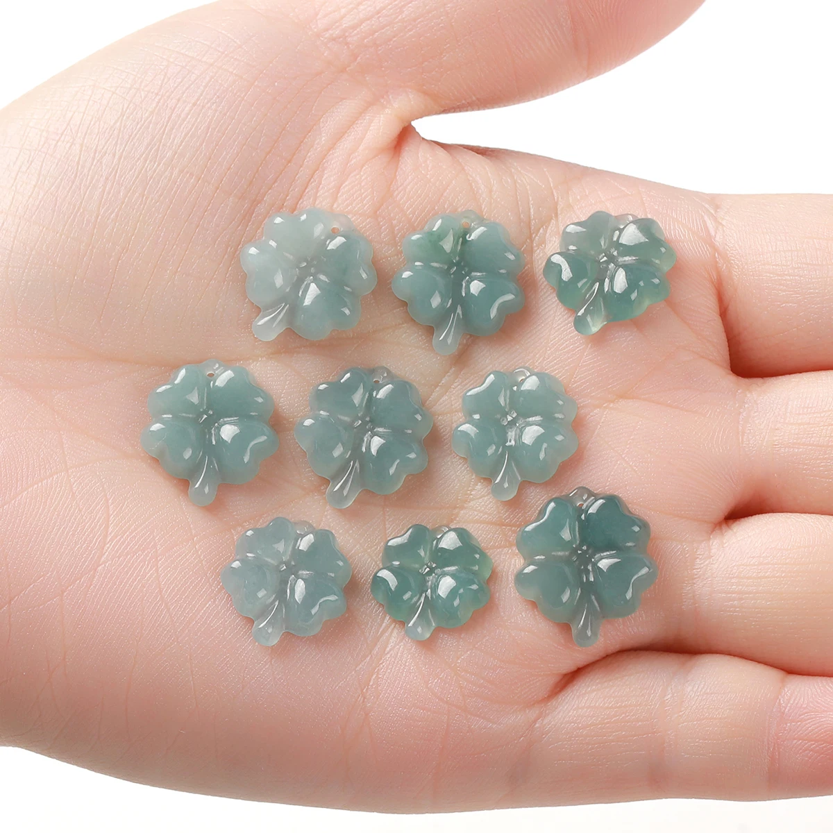 1 قطعة الحجر الطبيعي غواتيمالا الجاديت منحوتة أربع أوراق البرسيم حبة محظوظ سحر لصنع المجوهرات عقد دي اي واي قلادة الإكسسوار #6