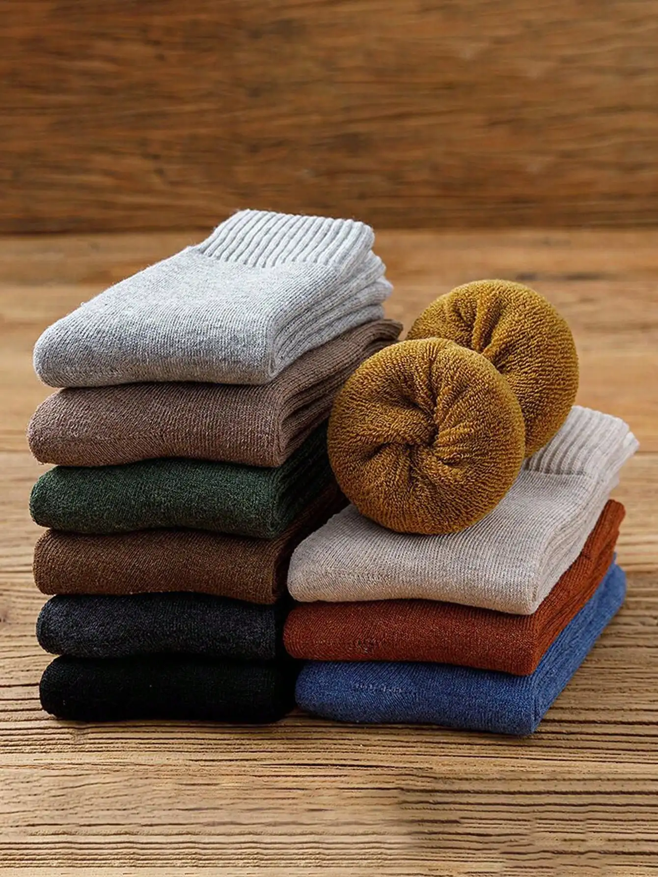 10 Pairs Men\'s Simple Solid Color Casual Thick & Fleece Lined Warm Daily Crew Socks