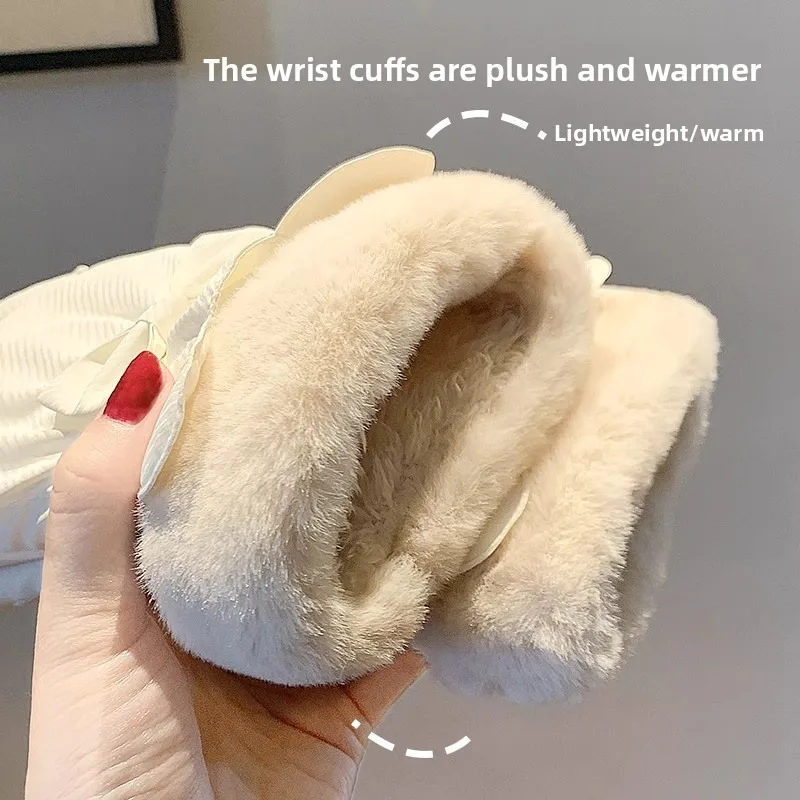 Winter Warm Gloves For Women Plus Velvet Thickened Waterproof Windproof Cute Bow Student Outdoor Cycling Touch Screen Ski Gloves