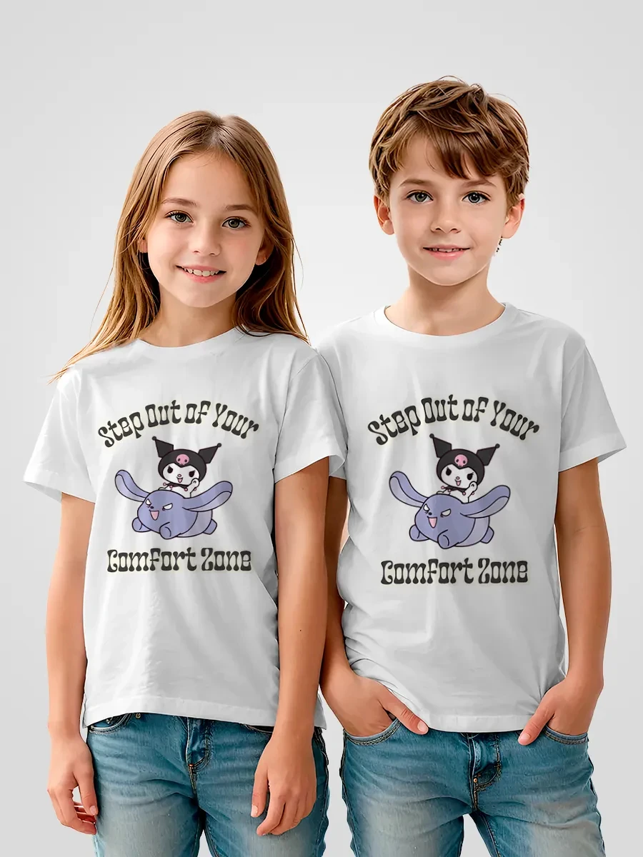 Boys Girls Short Sleeve Tshirt Kuromi Riding Rabbit Cartoon Graphic Tee Kids Black Casual T-shirt
