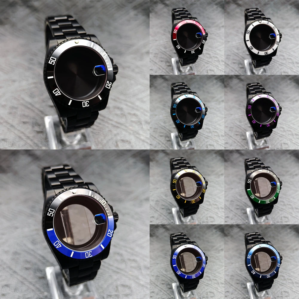 حافظة فرعية للرجال باللون الأسود الغواصة مقاس 40 مم مع مجموعة، متوافقة مع حركة NH34 35 36 38 MIYOTA8215 بقرص 28.5 مم