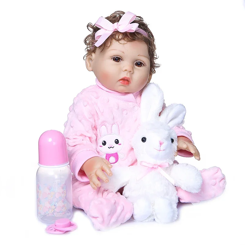 48CM Bebe Realistic Reborn Baby Girl In Pink Jumpsuit Full Body Soft Silicone Anatomically Correct