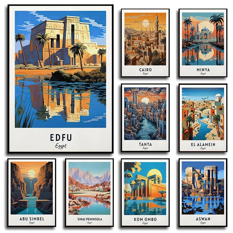 Egypt City Travel Cairo Giza Edfu Abu Simbel Temples Port Said Landscape Poster Africa Asia Scenery Art Painting Home Decor Gift