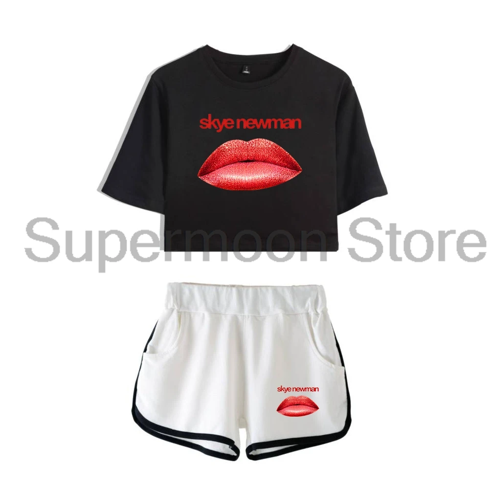 Skye Newman Lips Merch Navel T-shirt Short Sleeve Crop Top+Shorts Two Piece Set Women's Top Sets