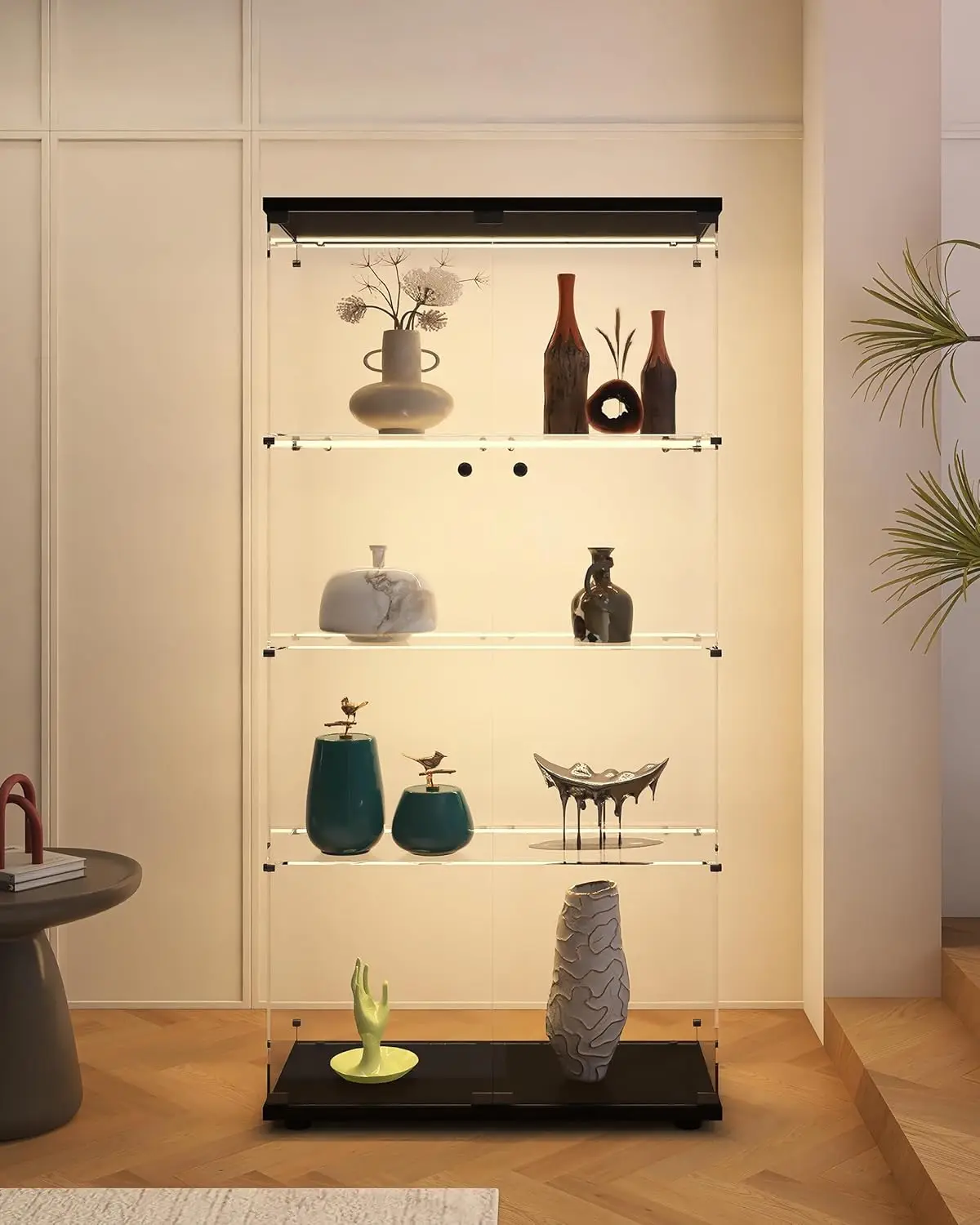 

Modern Tempered Glass Display Cabinet with LED Lights & Lockable Doors, Curio Cabinet with Remote Control, Collection, Custom