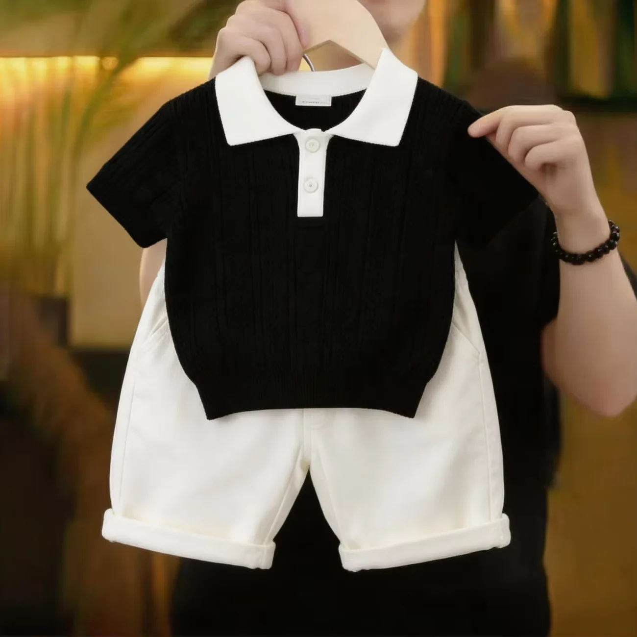 

Children's Set Summer 2026 New Style Boys and Girls' Polo Short Sleeve Knitted Shirt Wide Leg Pants Two-piece Set