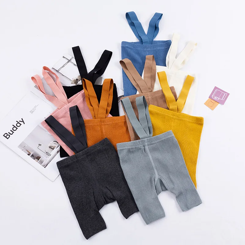 0-4Y Fashion Baby Softs Solid Color Suspender Pantyhose Toddler Boys Girls High Waist Knitted Cotton Stockings Overalls Leggings