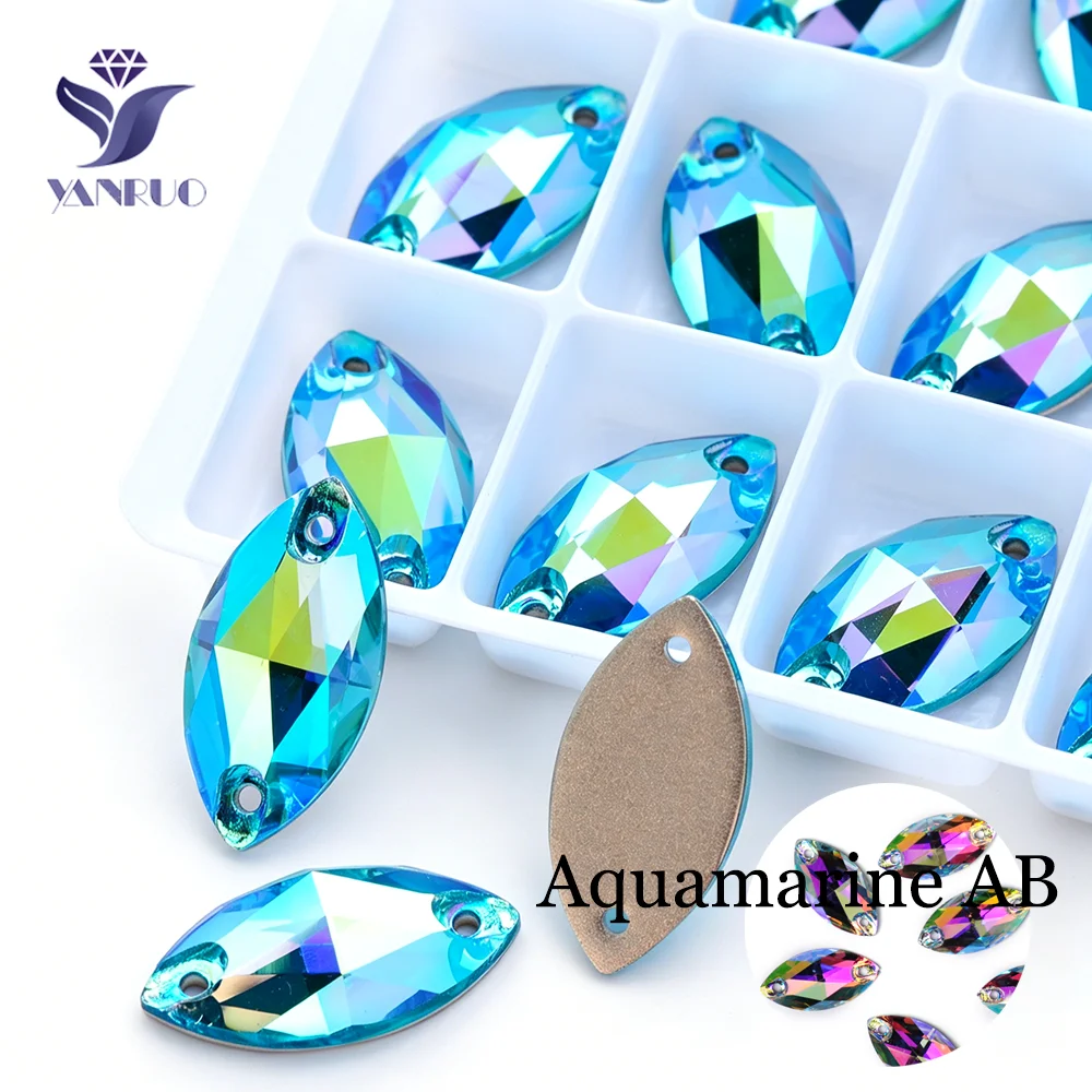 YANRUO 3223 Navette Flatback Charms Bastelzubehör DIY AB-Beschichtete Strasssteine Kristalle zum Aufnähen für Handarbeiten Applikationen Jacken – Detail 9