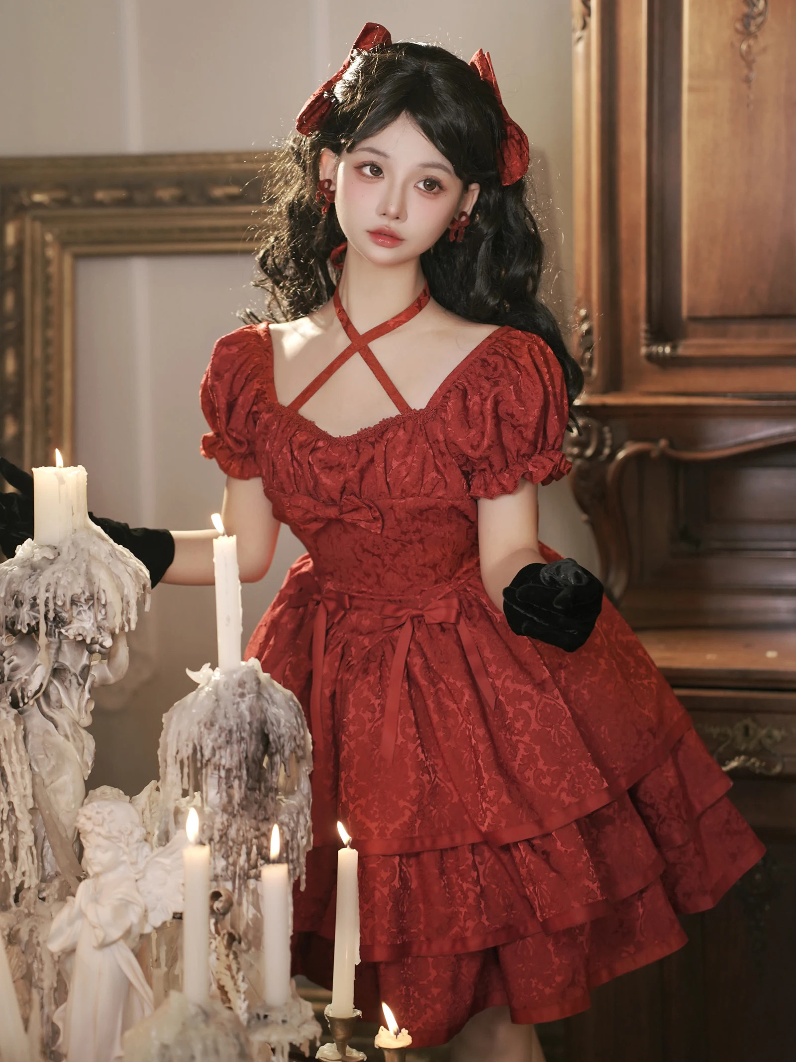 Short Sleeve Op Three-Section Pettiskirt, Red Lolita Skirt