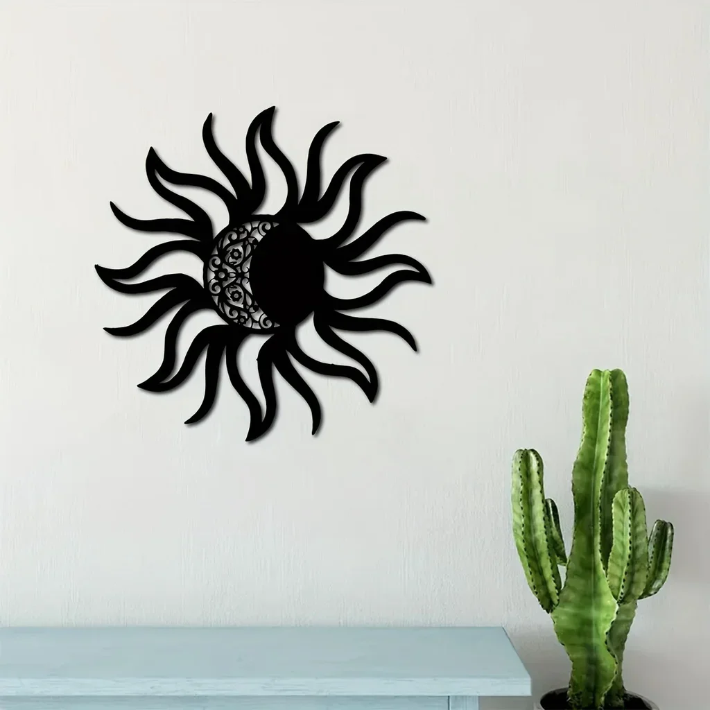 HelloYoung Metal Sun And Moon Art Wall Decor, Sun And Moon Metal Wall Decor, Metal Sun And Moon Sign Iron Art Silhouette