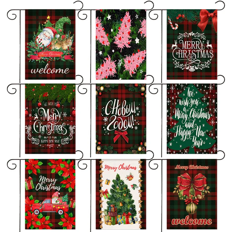 Creative Plaid Christmas Garden Flag Christmas Elements Letter Print Garden Decoration Banner 30*45cm Farmhouse fall decor