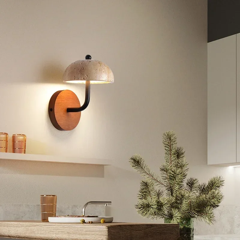 Vintage Retro Mushroom Shape Natural Stone Art Wall Lamp LED Lights Decor Sconce Living Room Decorations For Home Luxury image 3