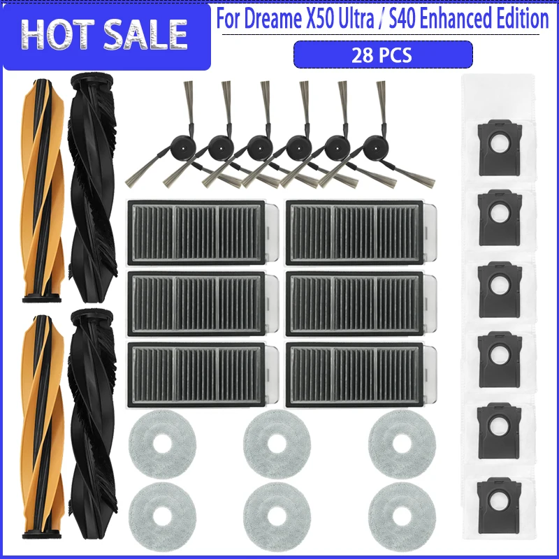 Escova lateral principal filtro hepa mop saco de pó para dreame x50 ultra/s40 edição aprimorada robô aspirador peças acessórios