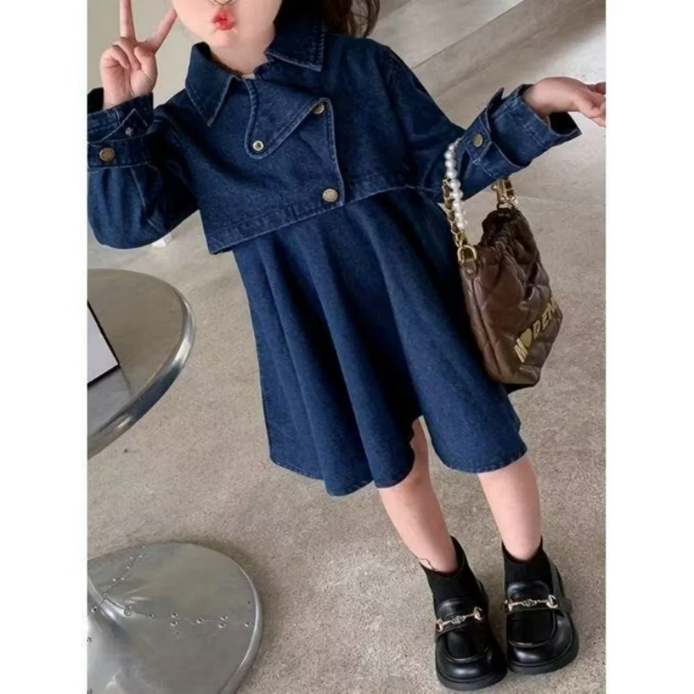 Girls' Spring and Autumn New Set Fashionable Cowboy Coat Tank Top Skirt Two Piece Set Children's Spring Fashion