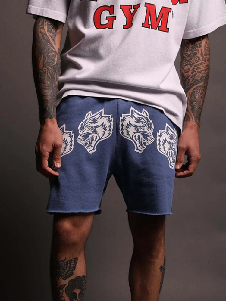 Summer New Men's Solid Print Cotton Shorts Casual Loose Pocket Five Quarter Pants Trendy Street Joggers Fitness Train Sweatpants