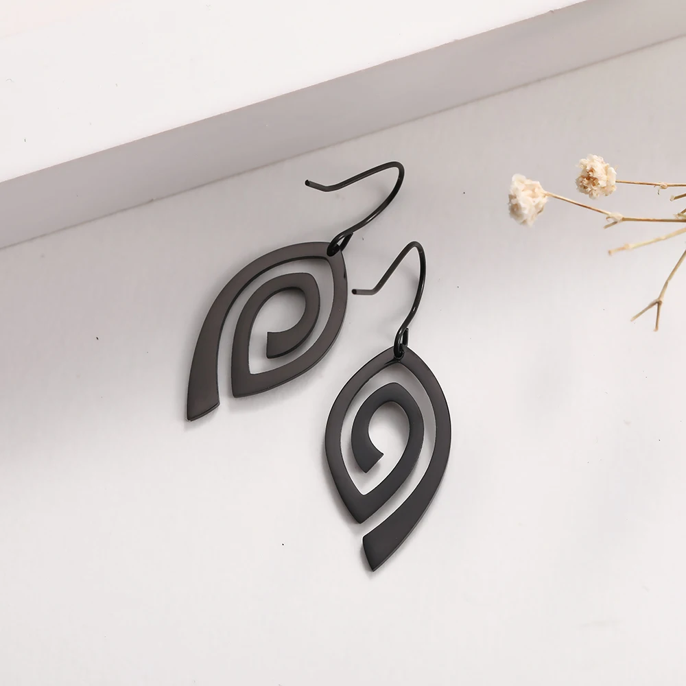 Skyrim-pendientes colgantes de remolino en espiral de acero inoxidable para mujer, aretes colgantes geométricos negros de Color dorado, joyería de moda 2025