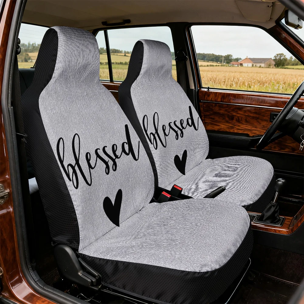 2pcs Auto Seat Covers | Universal Fit Front Seat, Easy Blessed Heart Design, Soft Polyester Fiber, Machine Washable, Woven, Grea