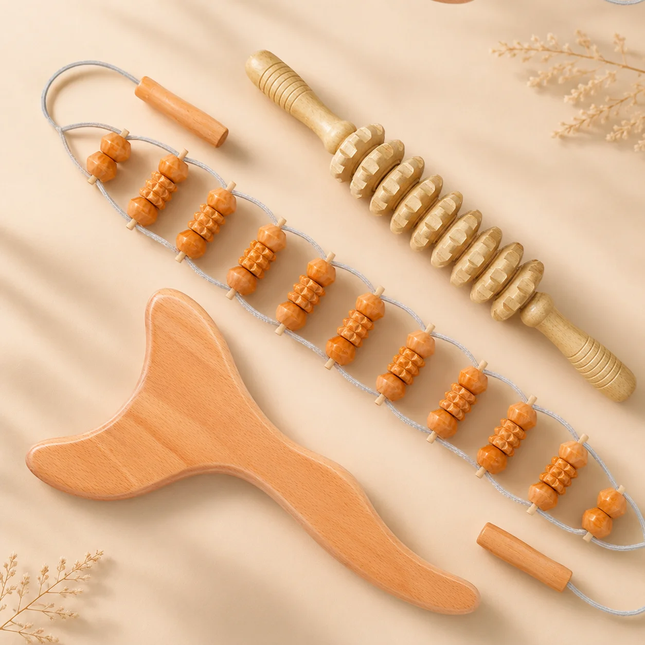Wooden Massage Tools Set Handheld Roller Massager for Body Muscle Relief