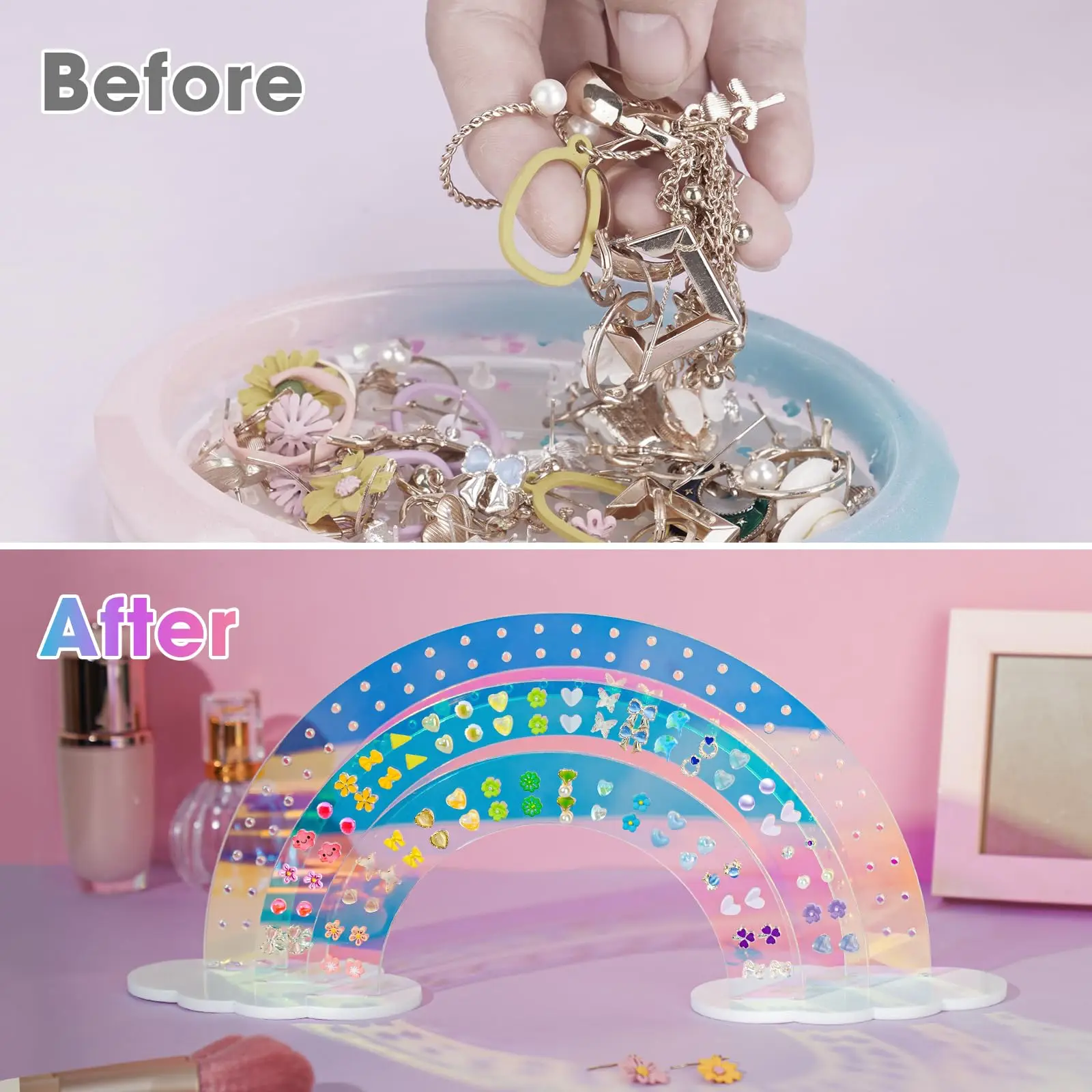 3-Tier Iridescent Acrylic Rainbow Earring Organizer