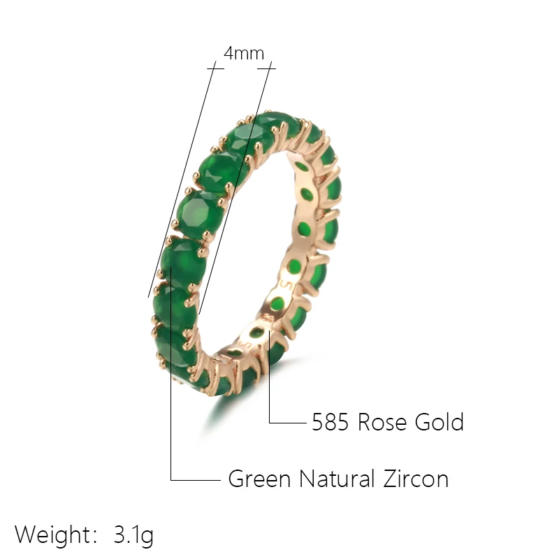 Kinel New Emerald Round Cut Zircon Promise Ring for Women Luxury 585 Rose Gold Wedding Band Jewelry Valentine\'s Day Ring Gifts