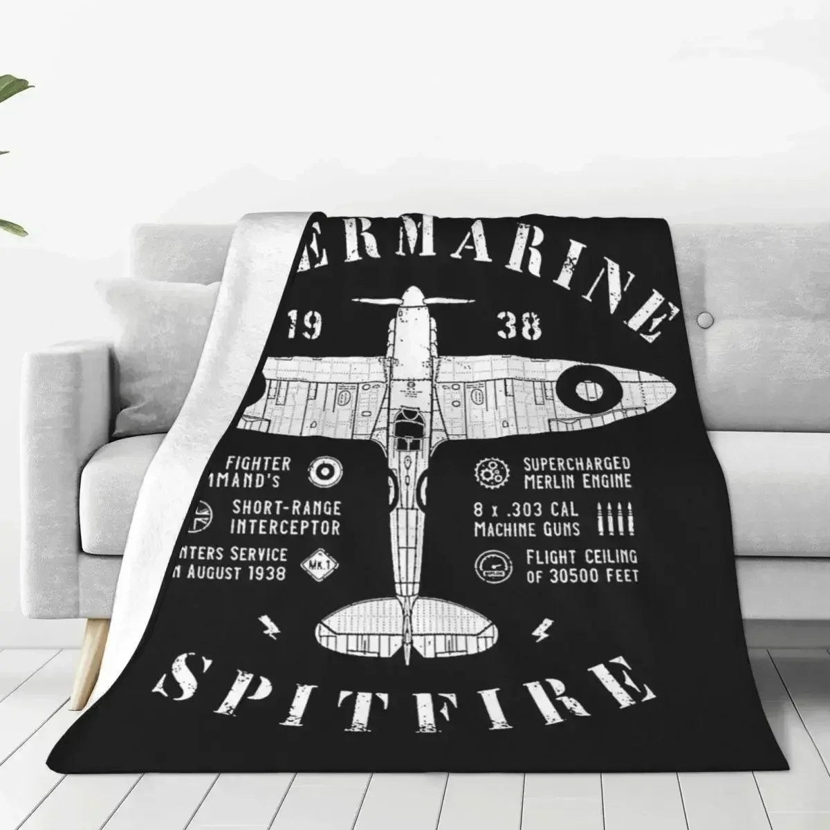 

Supermarine Spitfire Aircraft Airplane Velvet Throw Blanket Fighter Pilot Blanket for Bedding Lightweight Thin Plush Thin Quilt